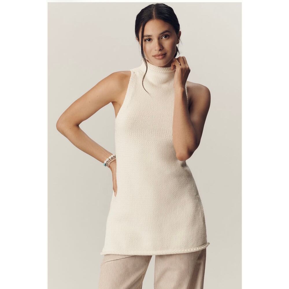 Anthropologie Pilcro Sleeveless Mockneck Chunky Knit Sweater in Cream, XL NWT